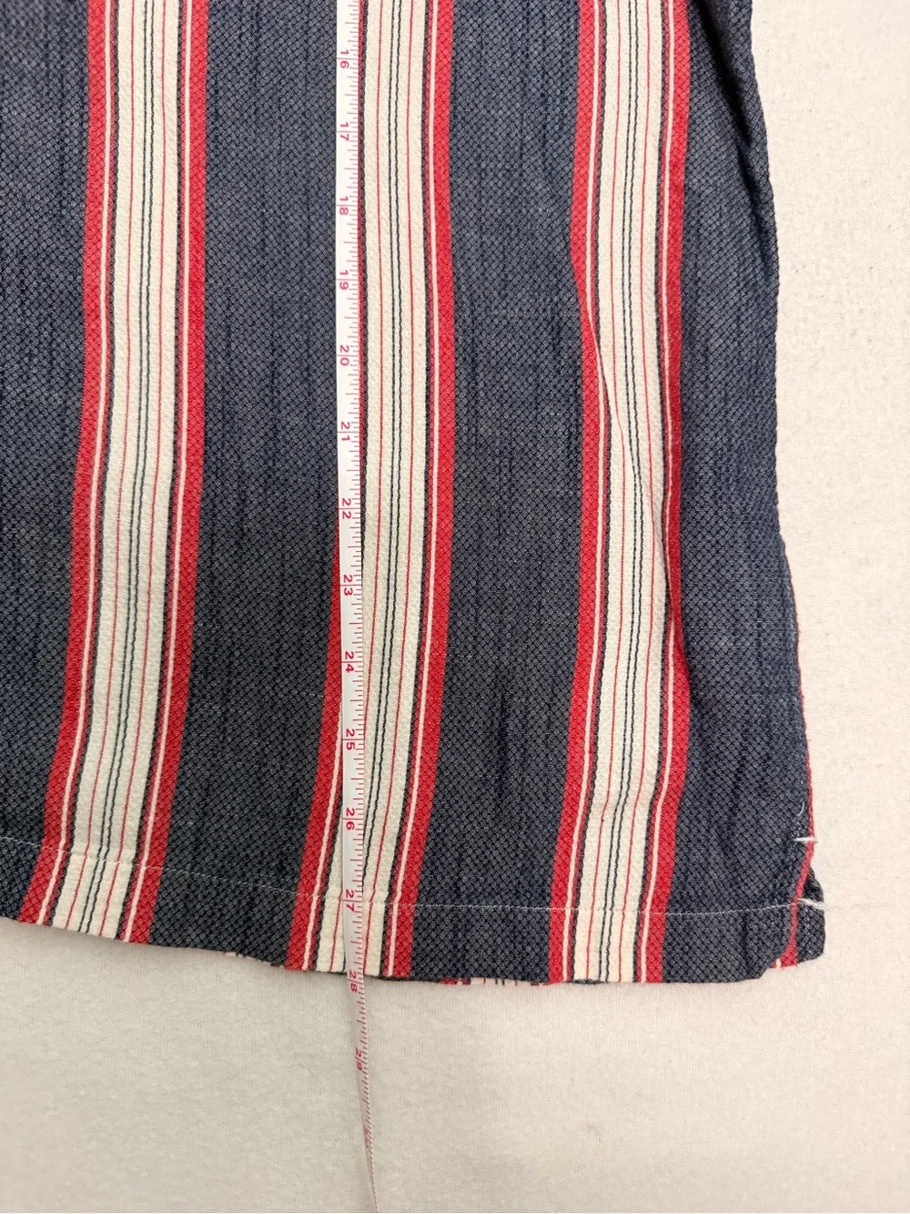Sun + Stone Navy, Red & White Vertical Stripe Button-Up Shirt